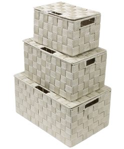 Basket Bin Double Woven with Lid (3 Pack)