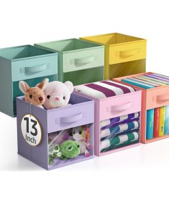 13 Large Cube Storage Bins with Window (6 Pack, Pastel)