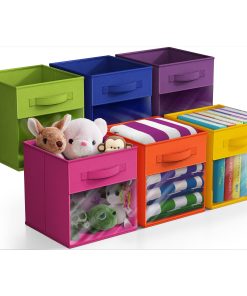 11 Cube Storage Bins with Window (6 Pack, Multi-Colored)