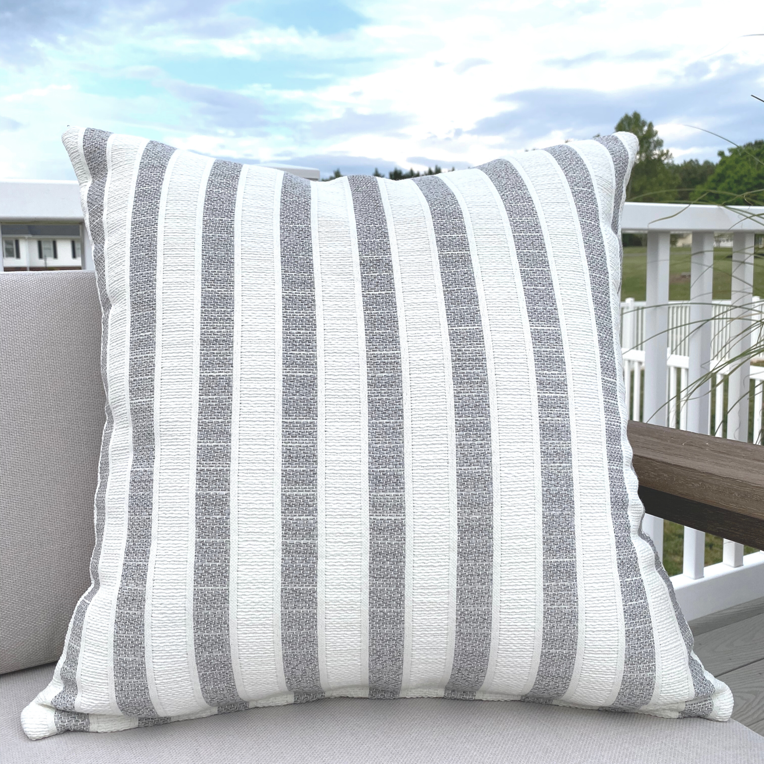 Woven Stripes | Gray Outdoor Pillow Cover - Image 2