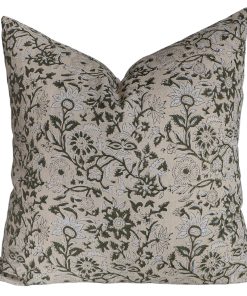 Yule Green Floral Block Print Pillow Cover