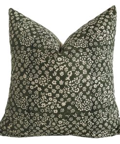 Dark Green Floral Block Print Pillow Cover