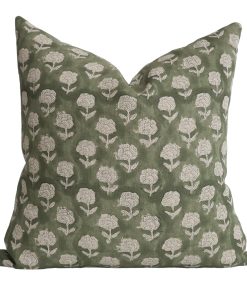 Antique Green Floral Block Print Pillow Cover