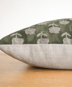 Alternative view of Antique Green Floral Block Print Pillow Cover