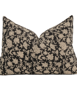 Alternative view of Black Floral Block Print Pillow Cover