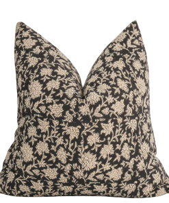 Black Floral Block Print Pillow Cover