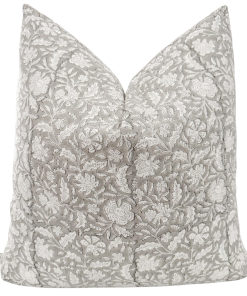 Spring Gray Flower Block Print Pillow Cover