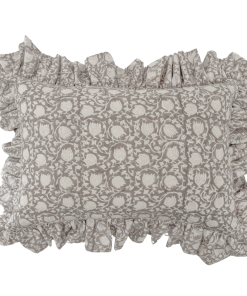 Greige Floral Ruffle Pillow Cover