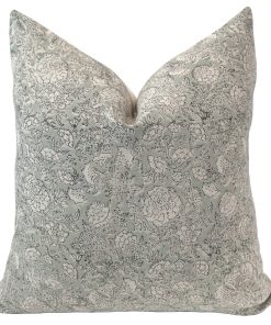 French Blue Floral Block Print Pillow Cover