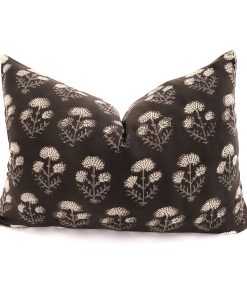 Alternative view of Black Taupe Floral | Block Print Pillow Cover