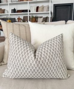 Alternative view of White Flowers Block Print Pillow Cover