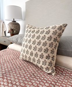 Alternative view of Taupe Brown Floral Block Print Pillow Cover