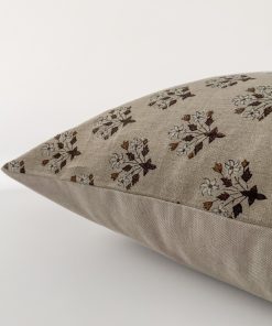 Alternative view of Three Flowers | Brown Block Print Pillow Cover