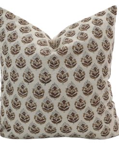 Brown Flower Block Print Pillow Cover