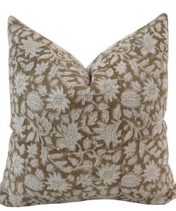 Rose Bud Brown Block Print Pillow Cover