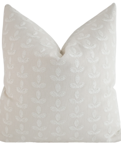 Stitched Leaves White Pillow Cover