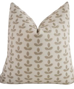 Stitched Leaves Taupe Pillow Cover