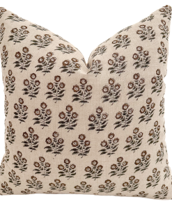 Taupe Brown Floral Block Print Pillow Cover