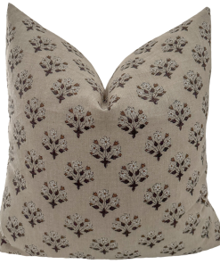 Three Flowers | Brown Block Print Pillow Cover