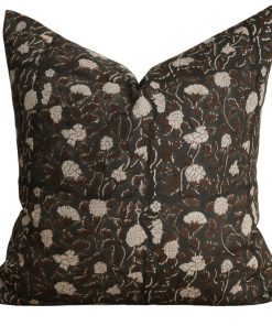 Dark Floral Block Print Pillow Cover