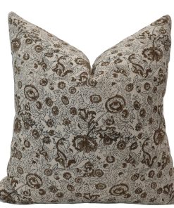 Chocolate Flower Block Print Pillow Cover