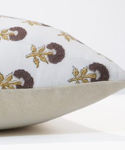 Alternative view of Dandelion | Brown Floral Block Print Pillow Cover