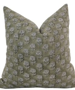 Subdued Green Floral Block Print Pillow Cover