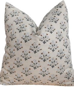 Three Flowers | Gray Block Print Pillow Cover